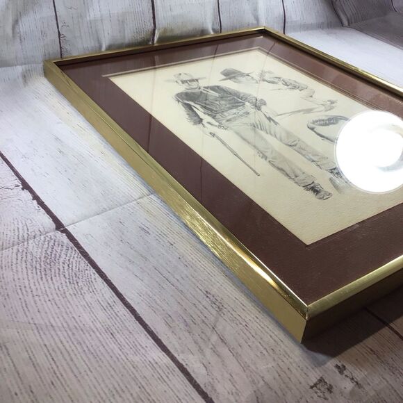 Vintage 1975 Glen Base John Wayne Pencil Sketch Art Framed - Picture 12 of 16